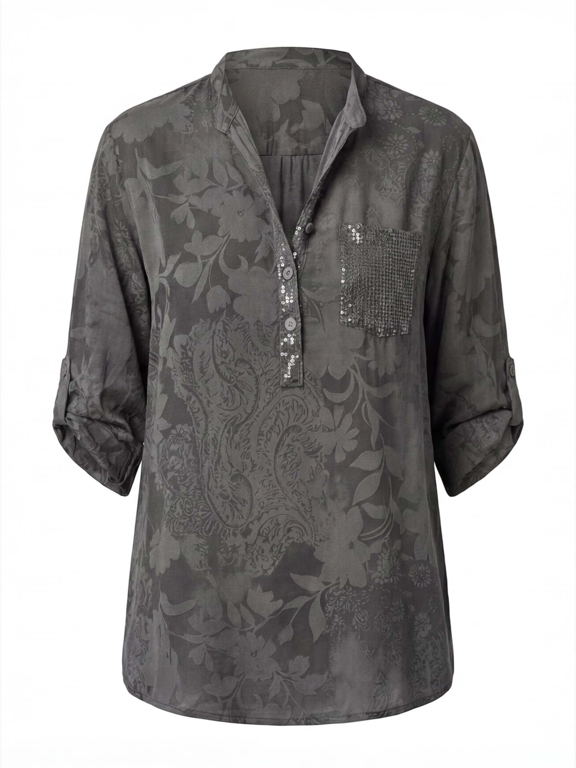Women's printed blouse with a turn-down collar