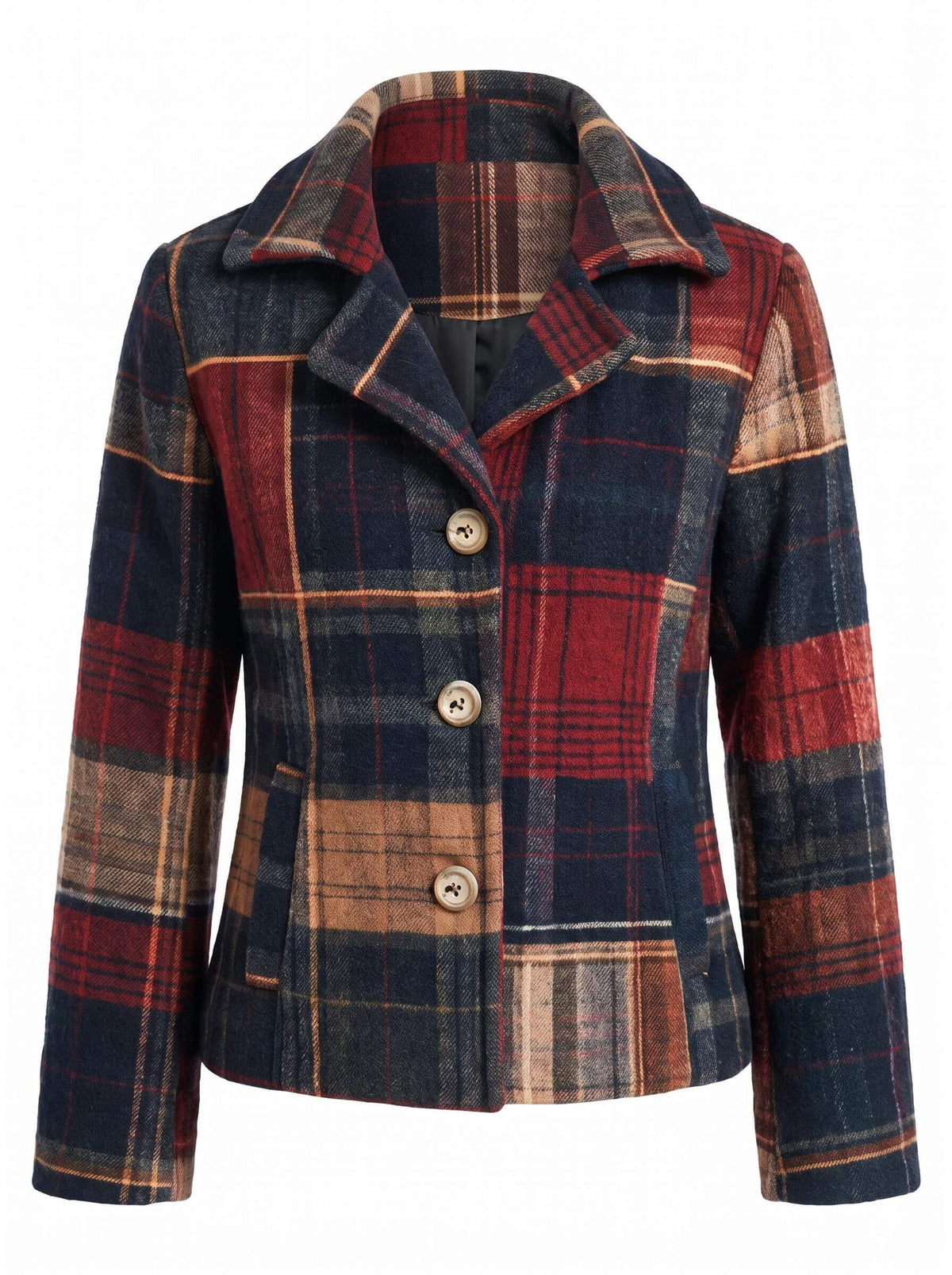 Women’s Plaid Button-Up Lapel Jacket