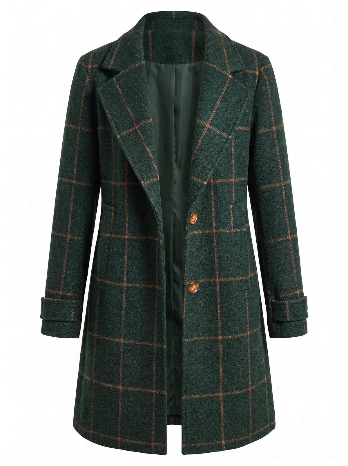 Women’s Plaid Longline Button-Up Coat