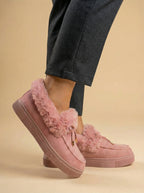 Women’s Wide-Fit Winter Slip-On Shoes – Faux-Fur Trim
