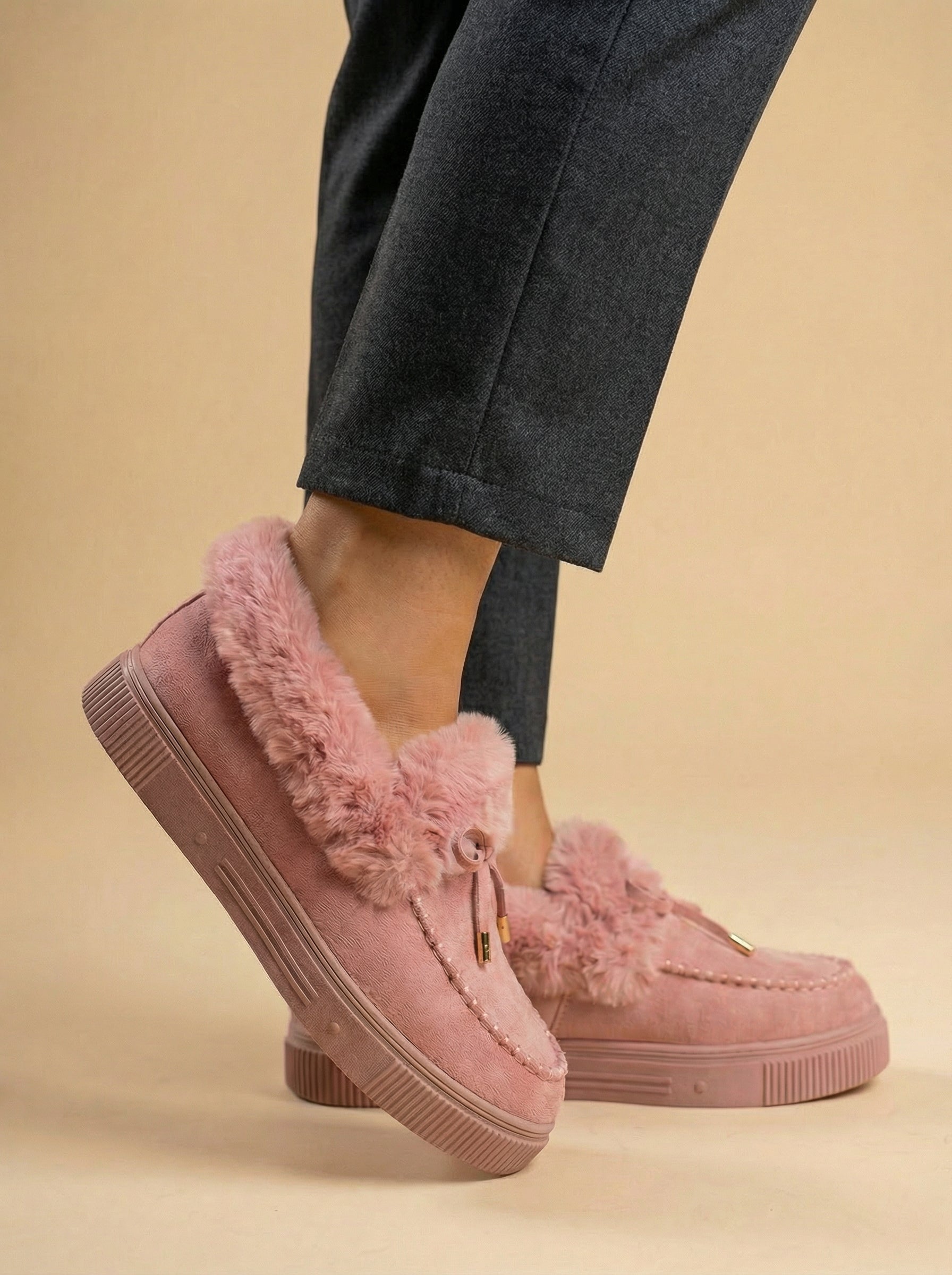 Women’s Wide-Fit Winter Slip-On Shoes – Faux-Fur Trim