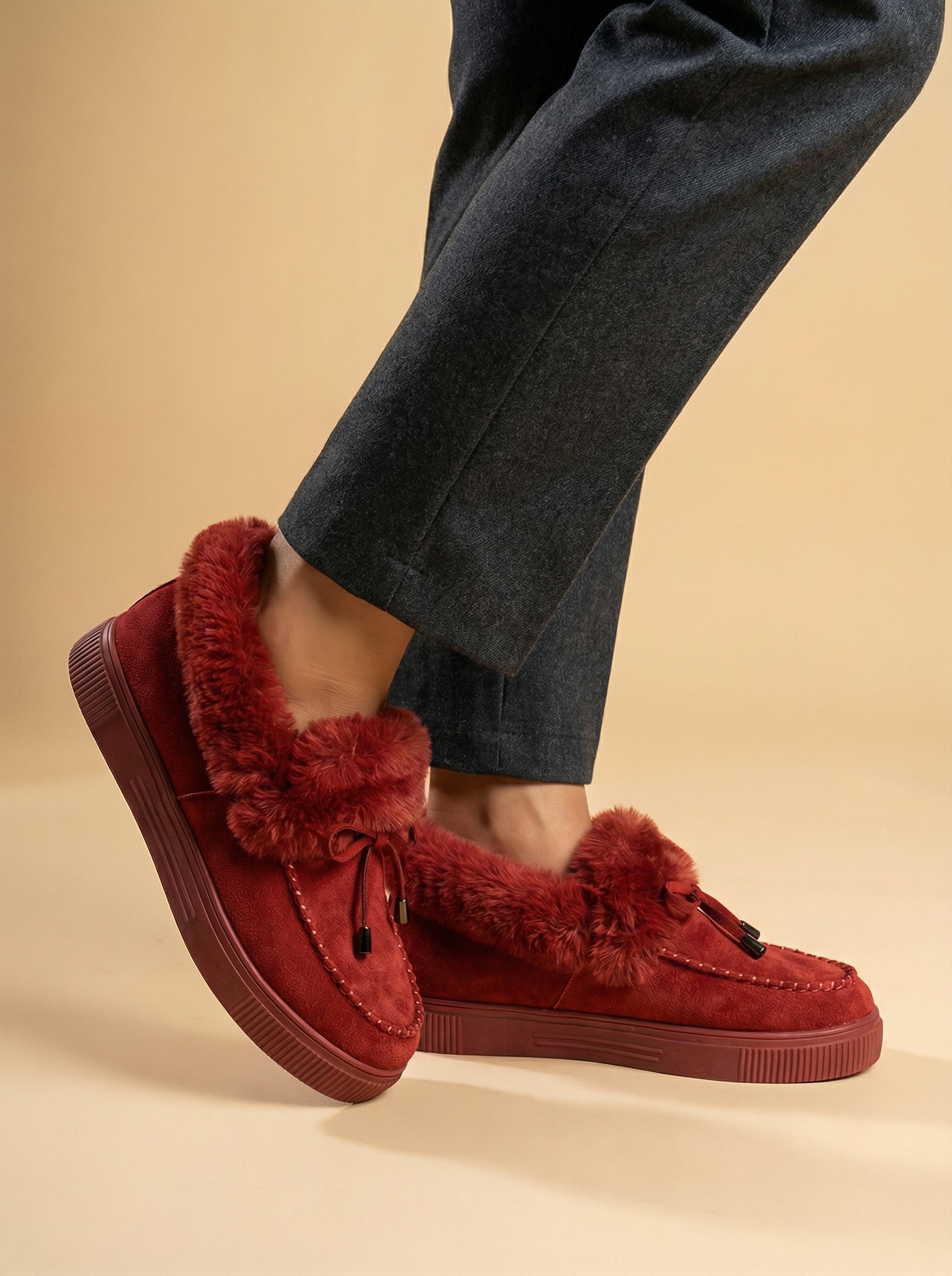 Women’s Wide-Fit Winter Slip-On Shoes – Faux-Fur Trim