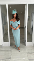 Celeste Bardot Midi Dress – Sea Mist