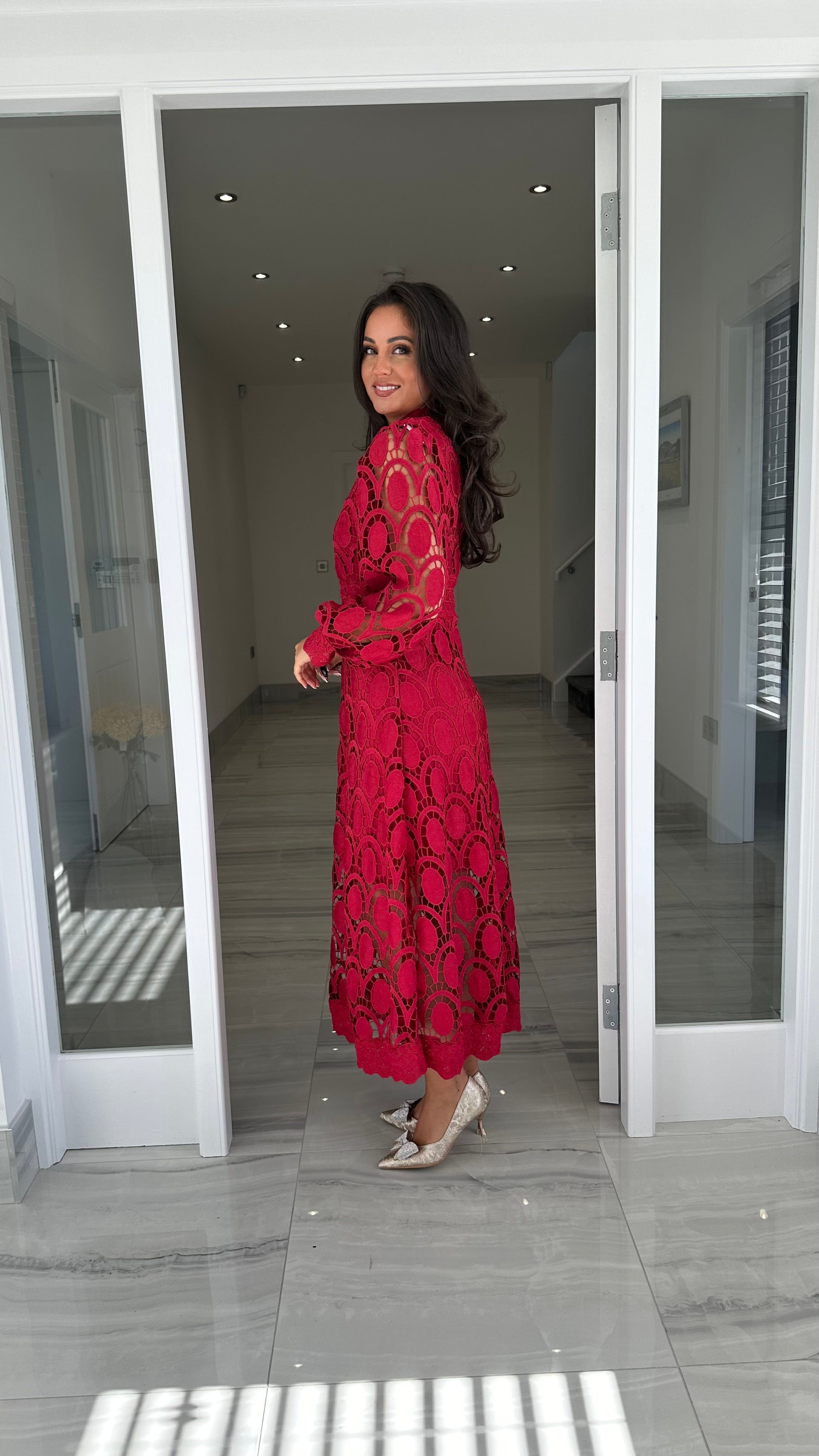 Lucia Long Sleeve Lace Dress – Burgundy