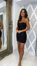 Selene Corset Sequin Dress – Black