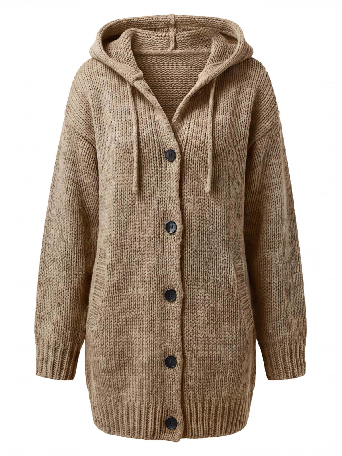 Women’s Chunky Knit Hooded Button-Up Cardigan