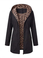 Women’s Hooded Utility Jacket with Animal-Print Trim