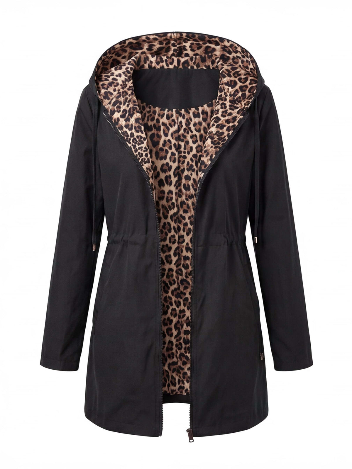 Women’s Hooded Utility Jacket with Animal-Print Trim