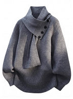 Women’s Ribbed Knit Funnel Neck Button Detail Sweater