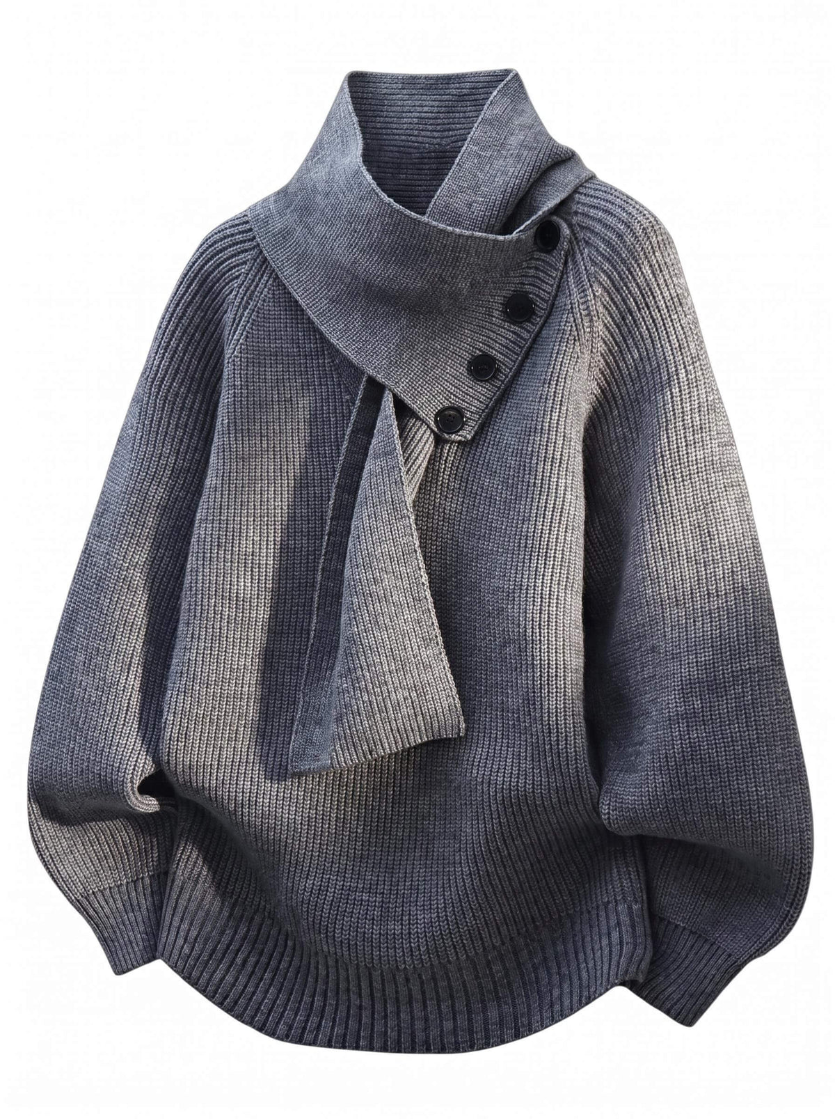 Women’s Ribbed Knit Funnel Neck Button Detail Sweater