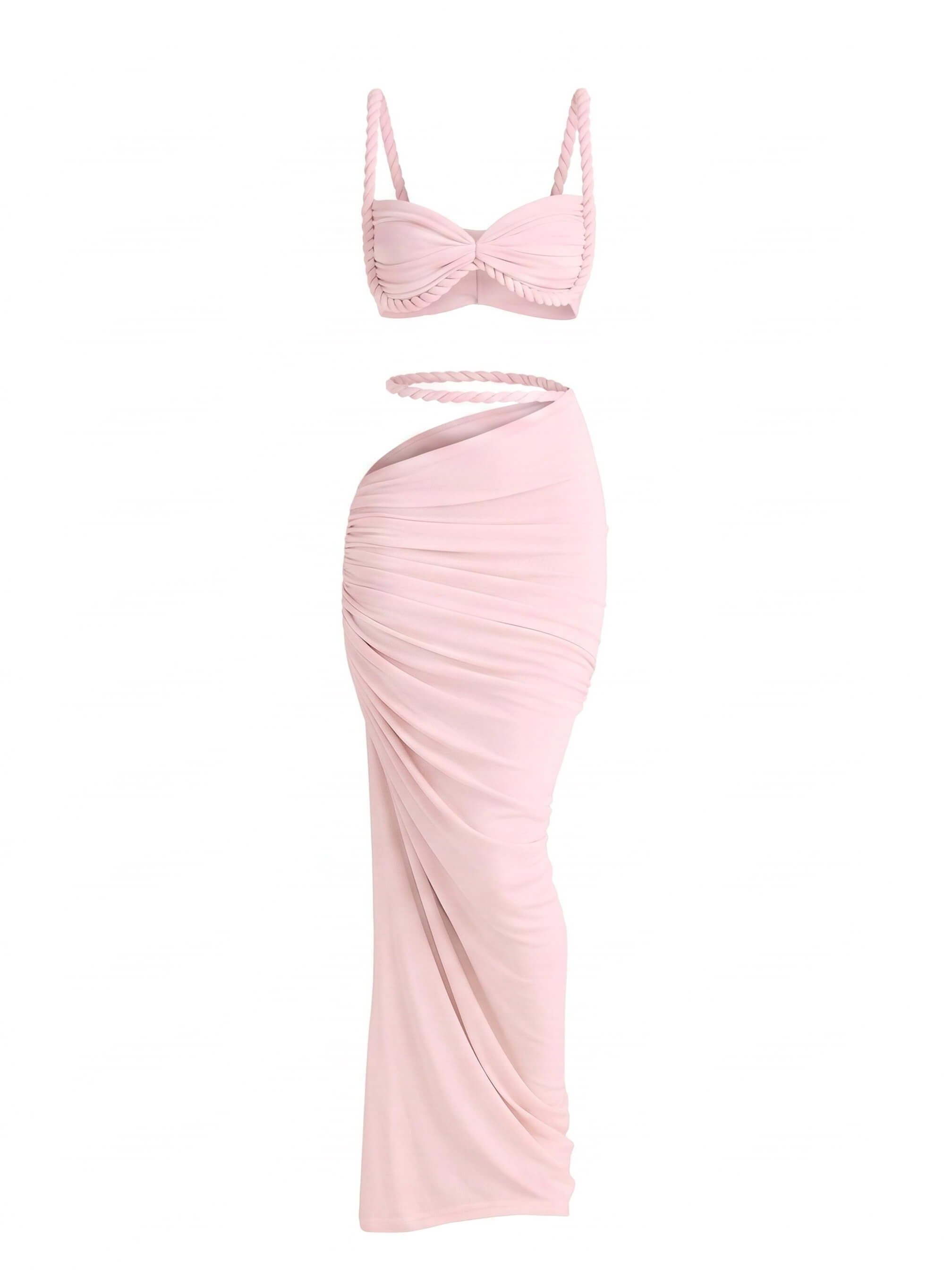 Women’s Rope Strap Top and Ruched Maxi Skirt Set