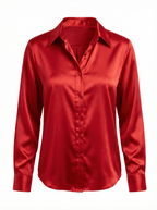 Satin Button Blouse with Lapel Collar