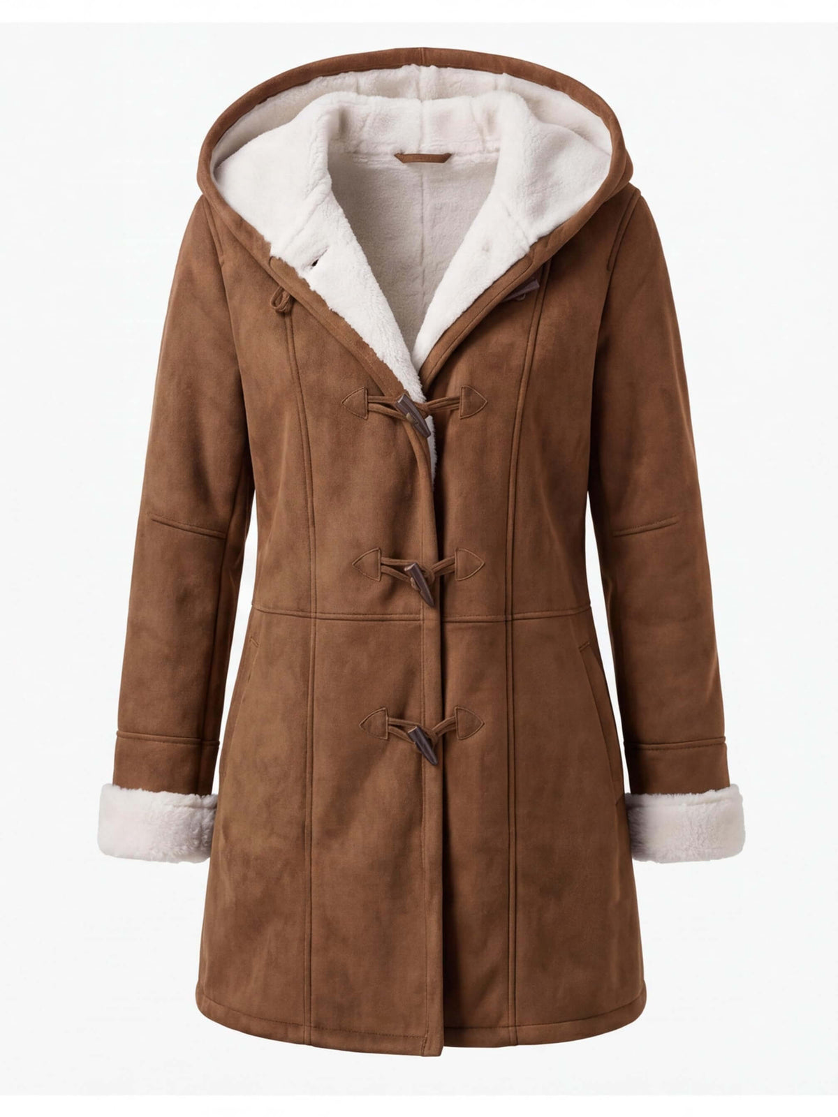 Women’s Hooded Toggle-Front Faux Shearling Coat