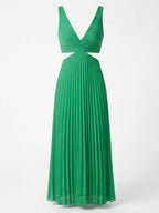 Women’s Dress – Pleated Backless Midi Dress