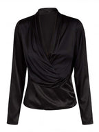 Women’s Long-Sleeve Satin-Look Wrap Blouse