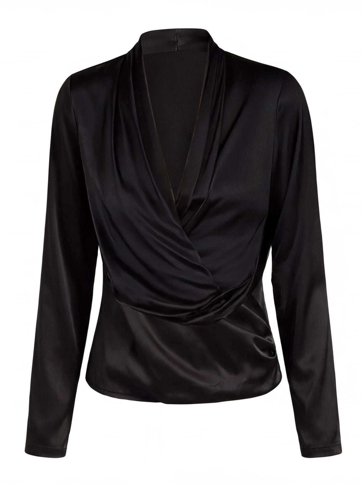 Women’s Long-Sleeve Satin-Look Wrap Blouse