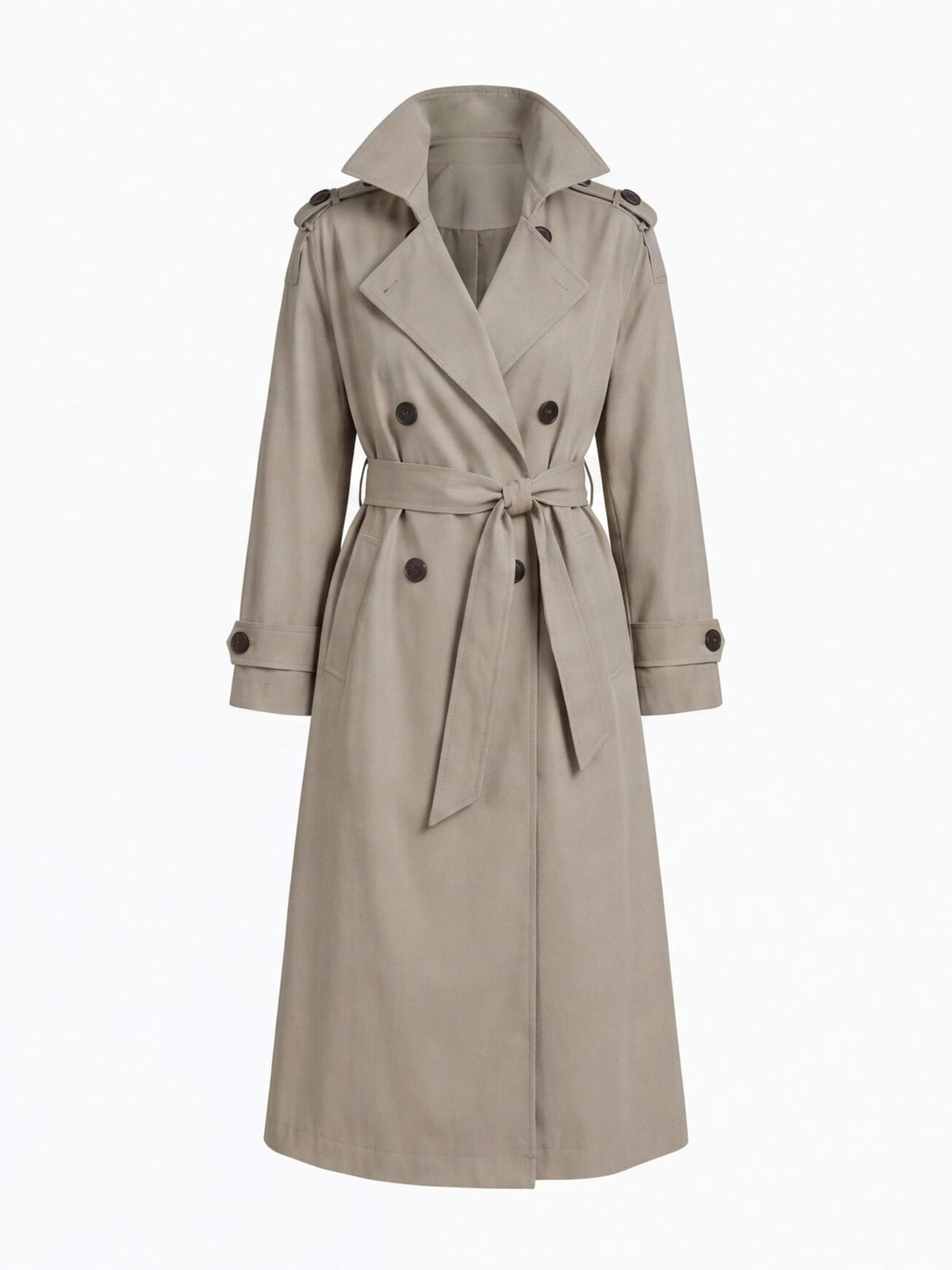 Women’s Double-Breasted Belted Trench Coat with Shoulder Tabs