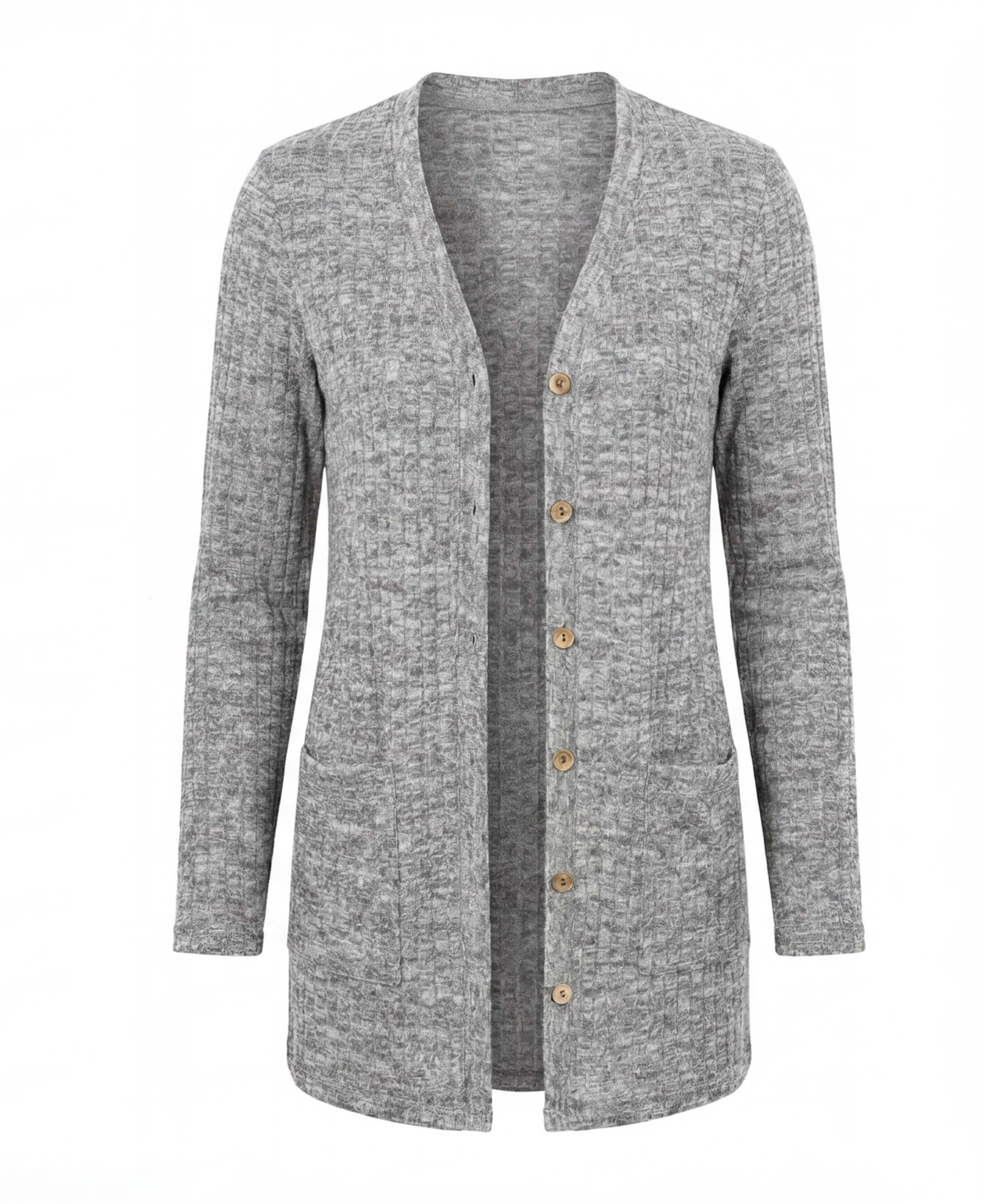Women’s Elegant Knit Cardigan – Textured V-Neck & Light Stretch Comfort