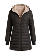 Women’s Quilted Puffer Jacket with Hooded Trim