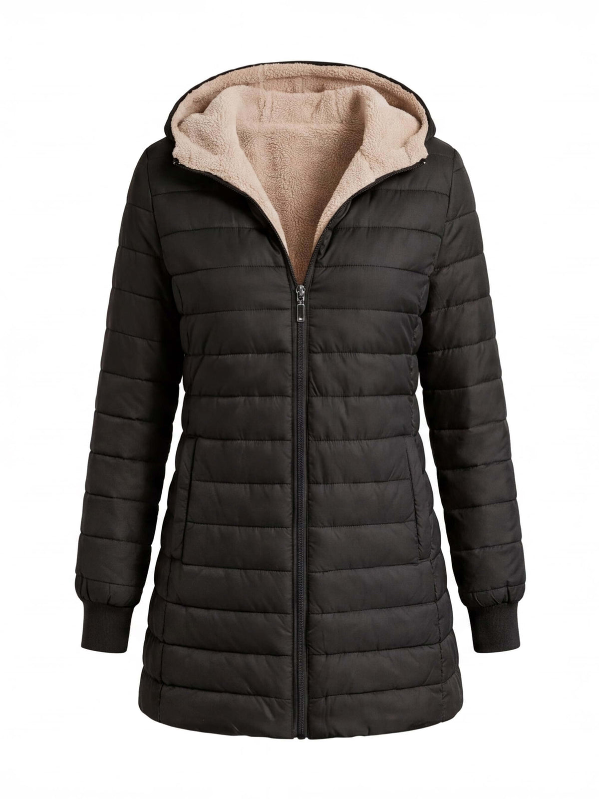 Women’s Quilted Puffer Jacket with Hooded Trim