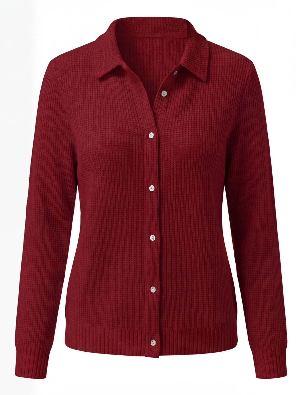Women’s Ribbed Button-Up Collared Knit Top