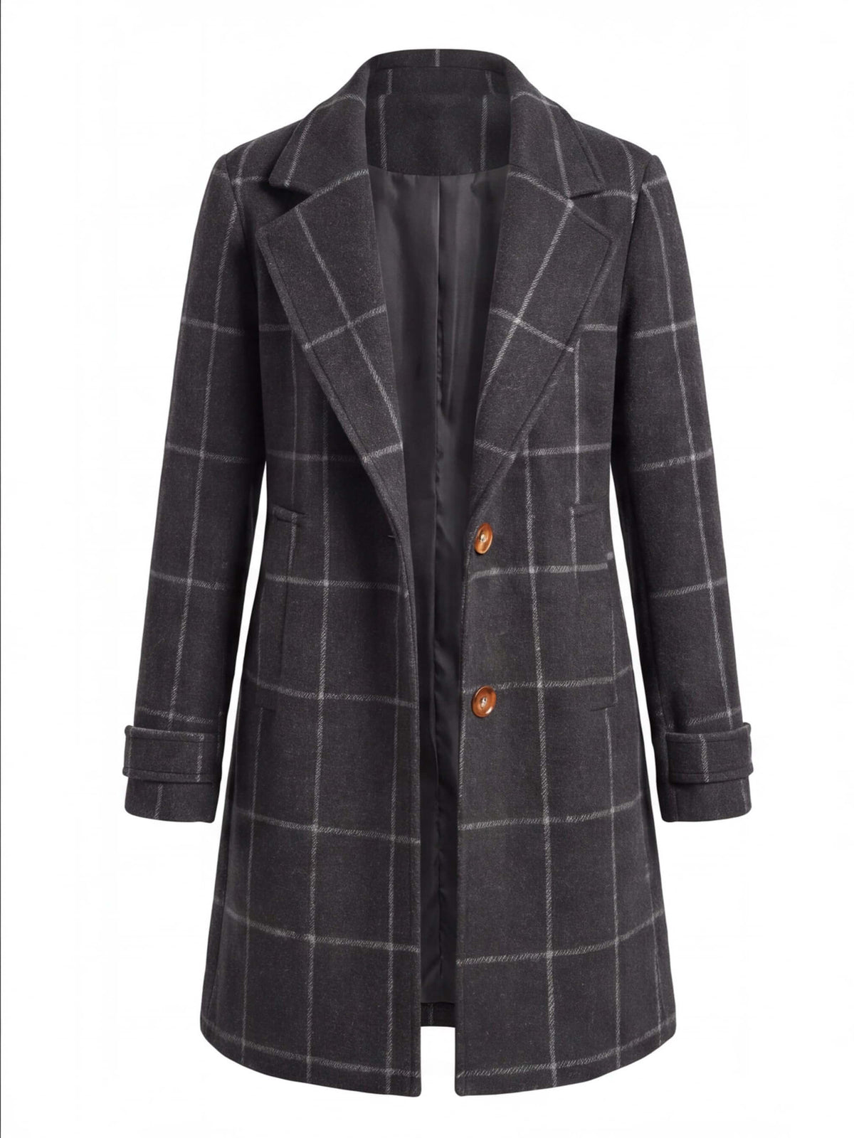 Women’s Plaid Longline Button-Up Coat