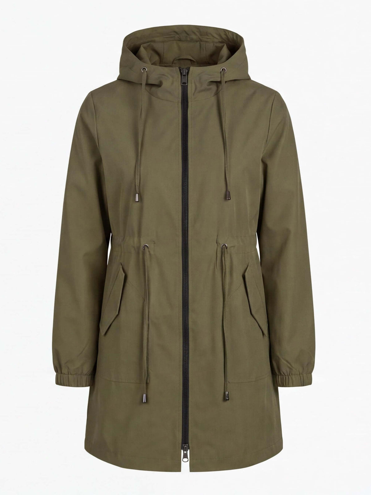 Women’s Hooded Longline Jacket with Drawstring Details