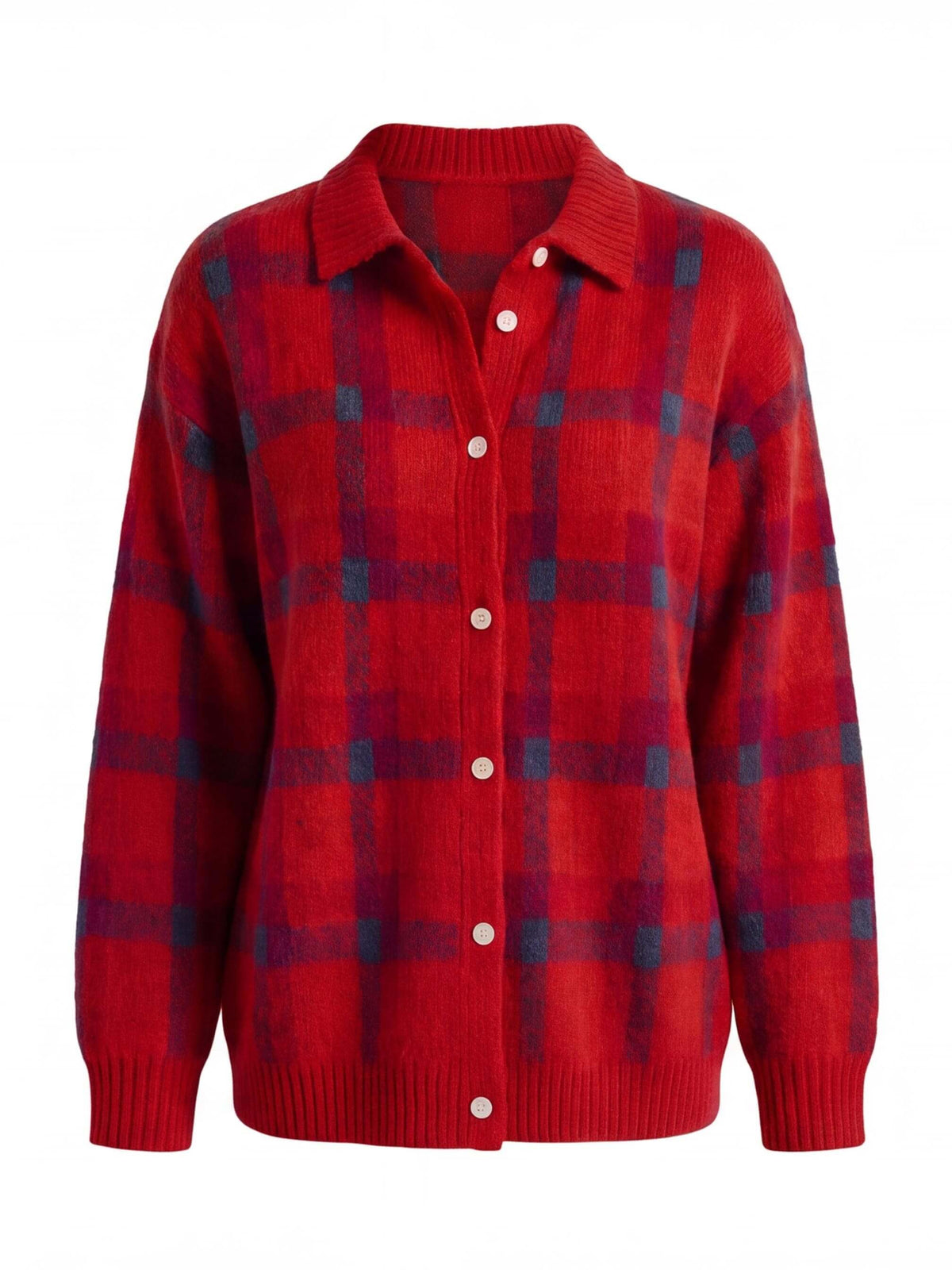 Women’s Checked Button-Up Knit Cardigan