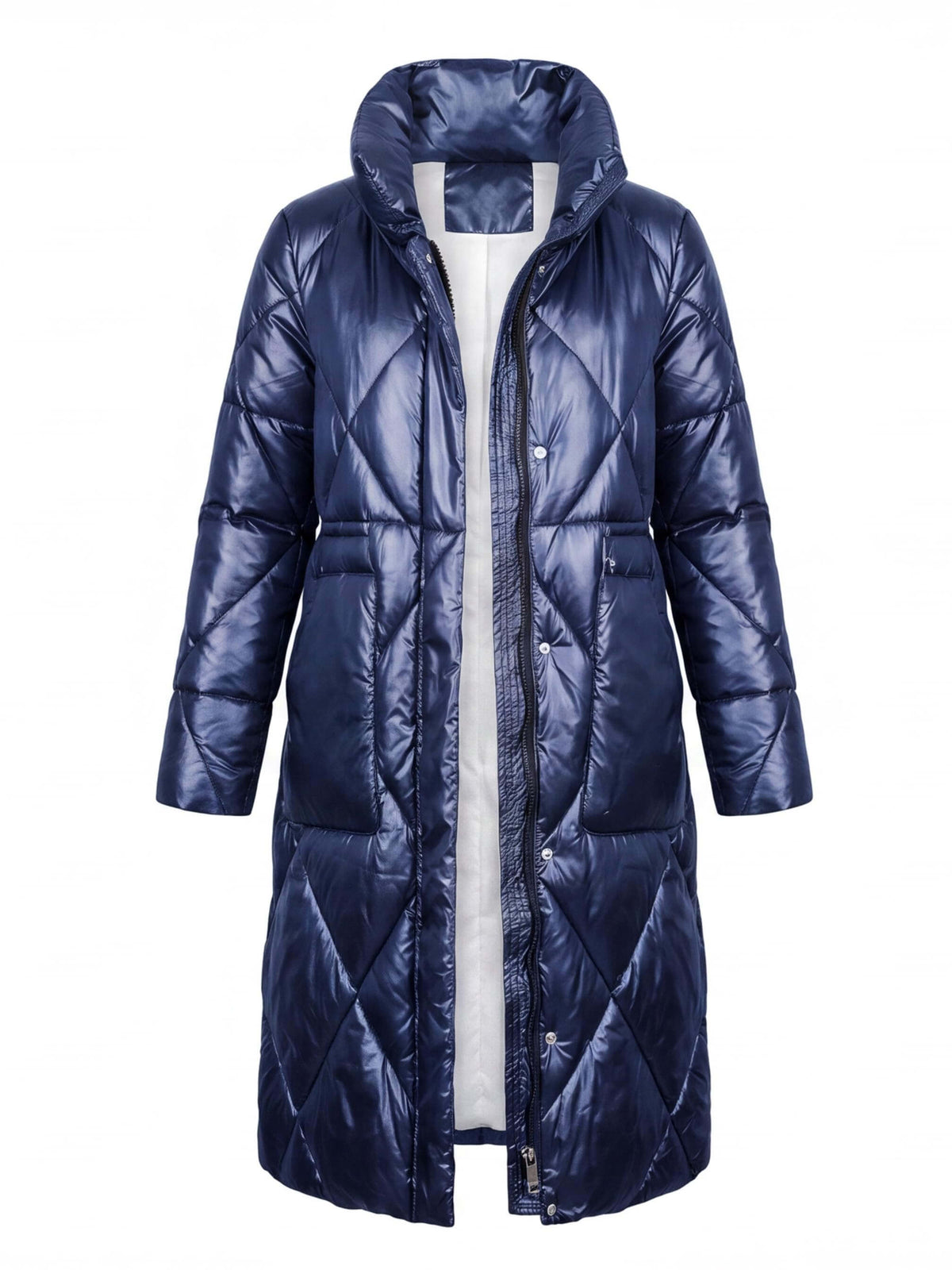 Women’s Long Quilted Puffer Coat with High Collar