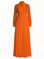 Women’s Button Front Pleated Maxi Shirt Dress