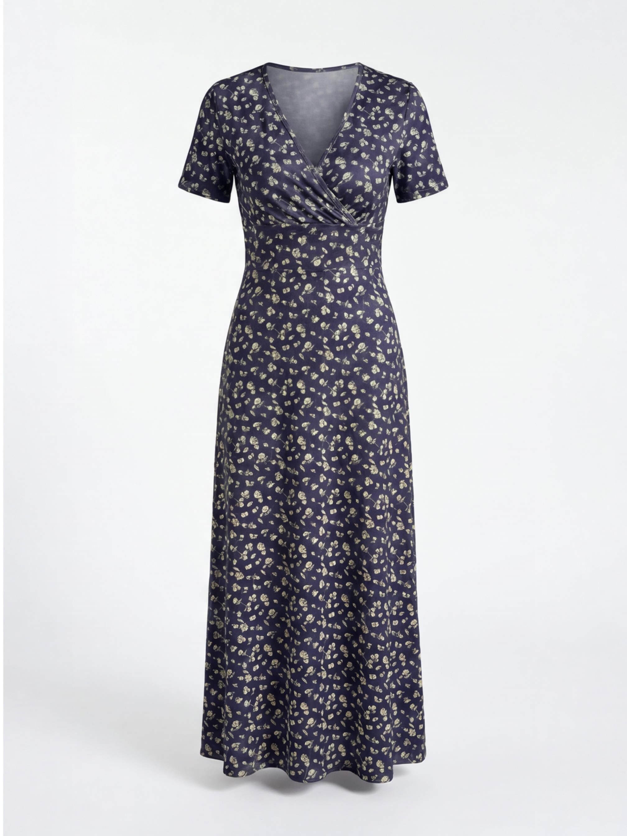 Elegant Women’s Floral V-Neck Dress – Smocked Bodice & High-Stretch Comfort