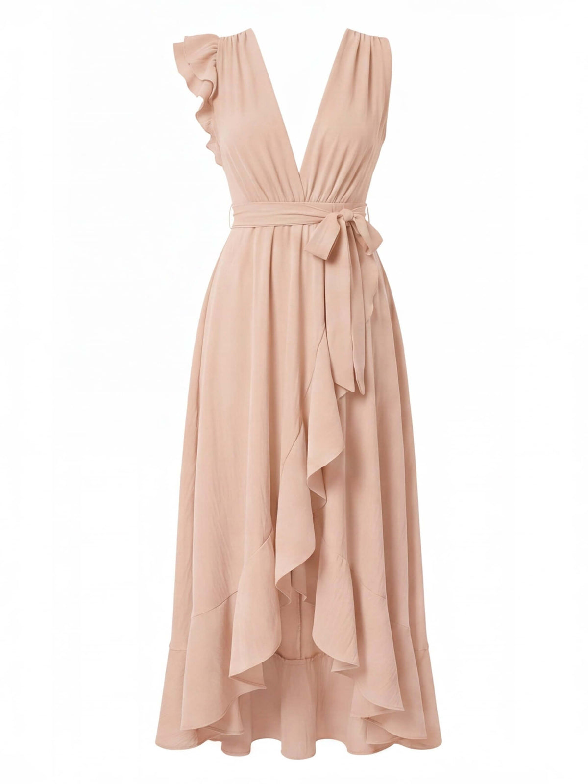 Women’s Sleeveless V-Neck High-Low Ruffle Maxi Dress