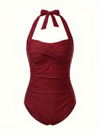 Women’s Halter Ruched One-Piece Swimsuit