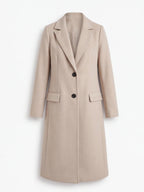 Women’s Long Tailored Button-Up Coat with Lapels