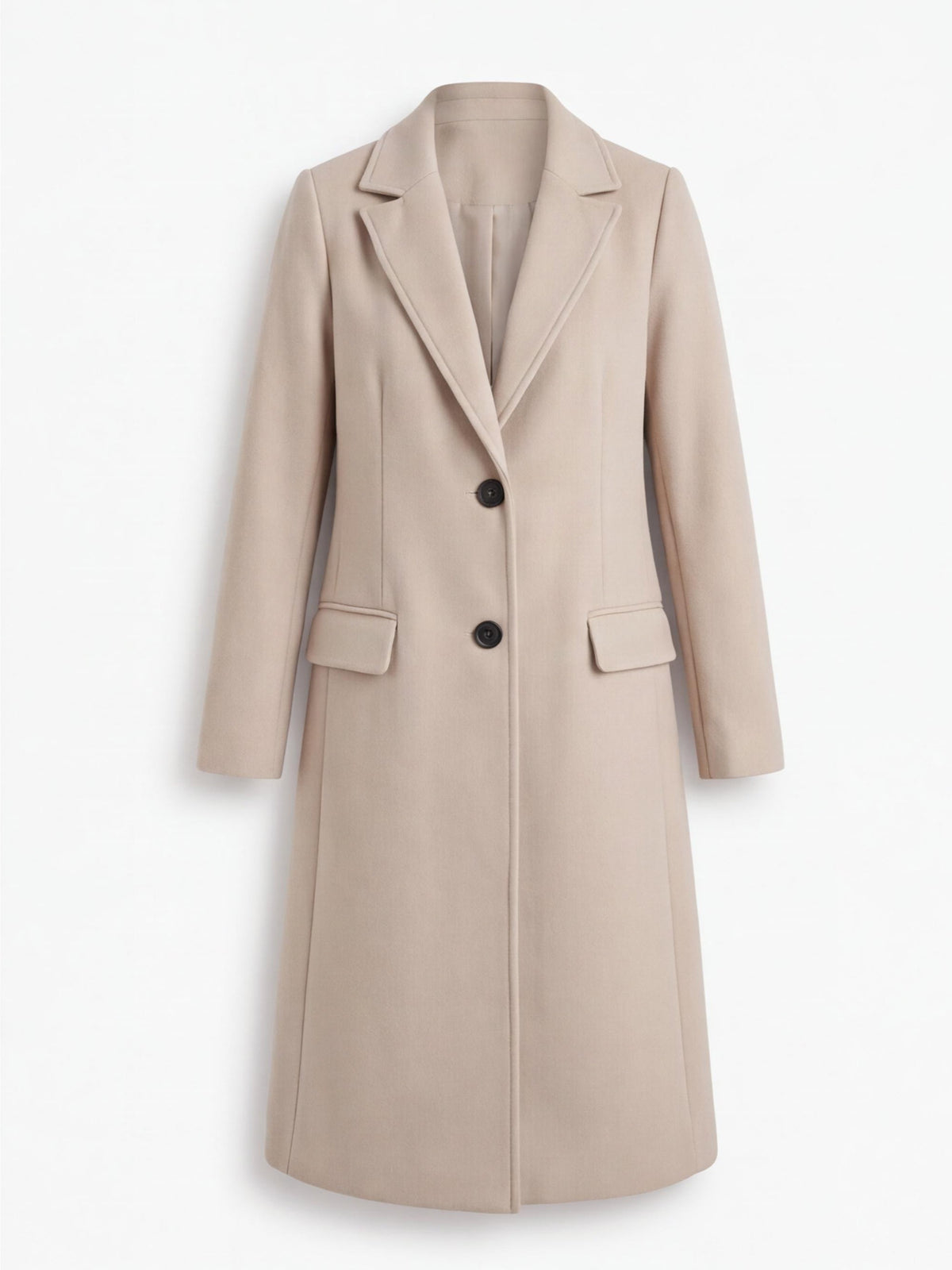 Women’s Long Tailored Button-Up Coat with Lapels