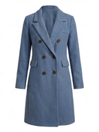Women’s Double-Breasted Mid-Length Coat – Tailored Lapel & Waist-Defining Fit