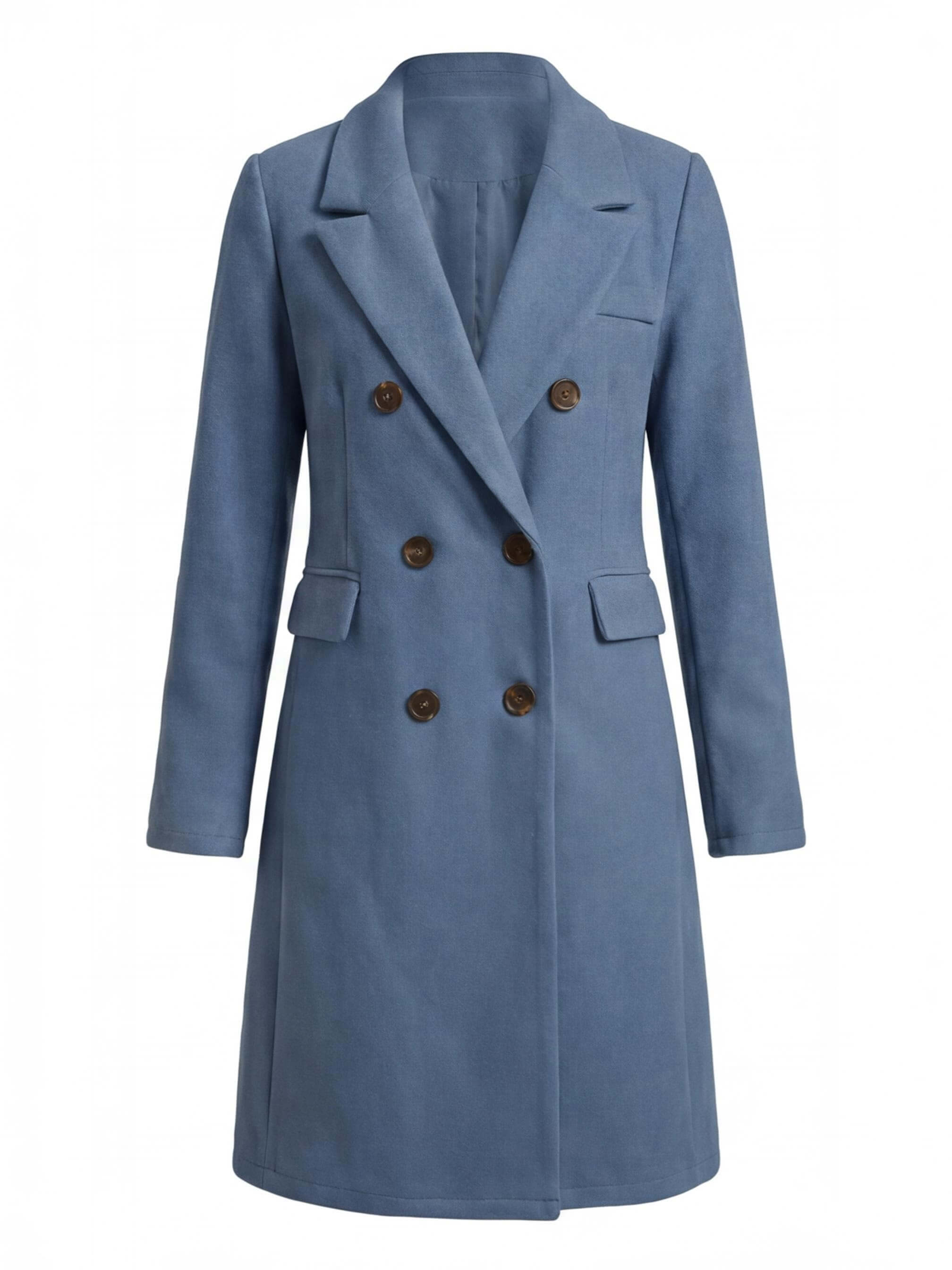 Women’s Double-Breasted Mid-Length Coat – Tailored Lapel & Waist-Defining Fit