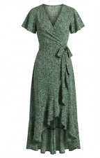 Women’s Dress – Wrap V-Neck Asymmetrical Summer Dress