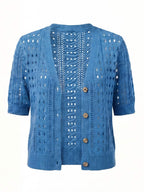 Women’s Crochet Knit Cardigan – V-Neck Button Front & Lightweight Elegance