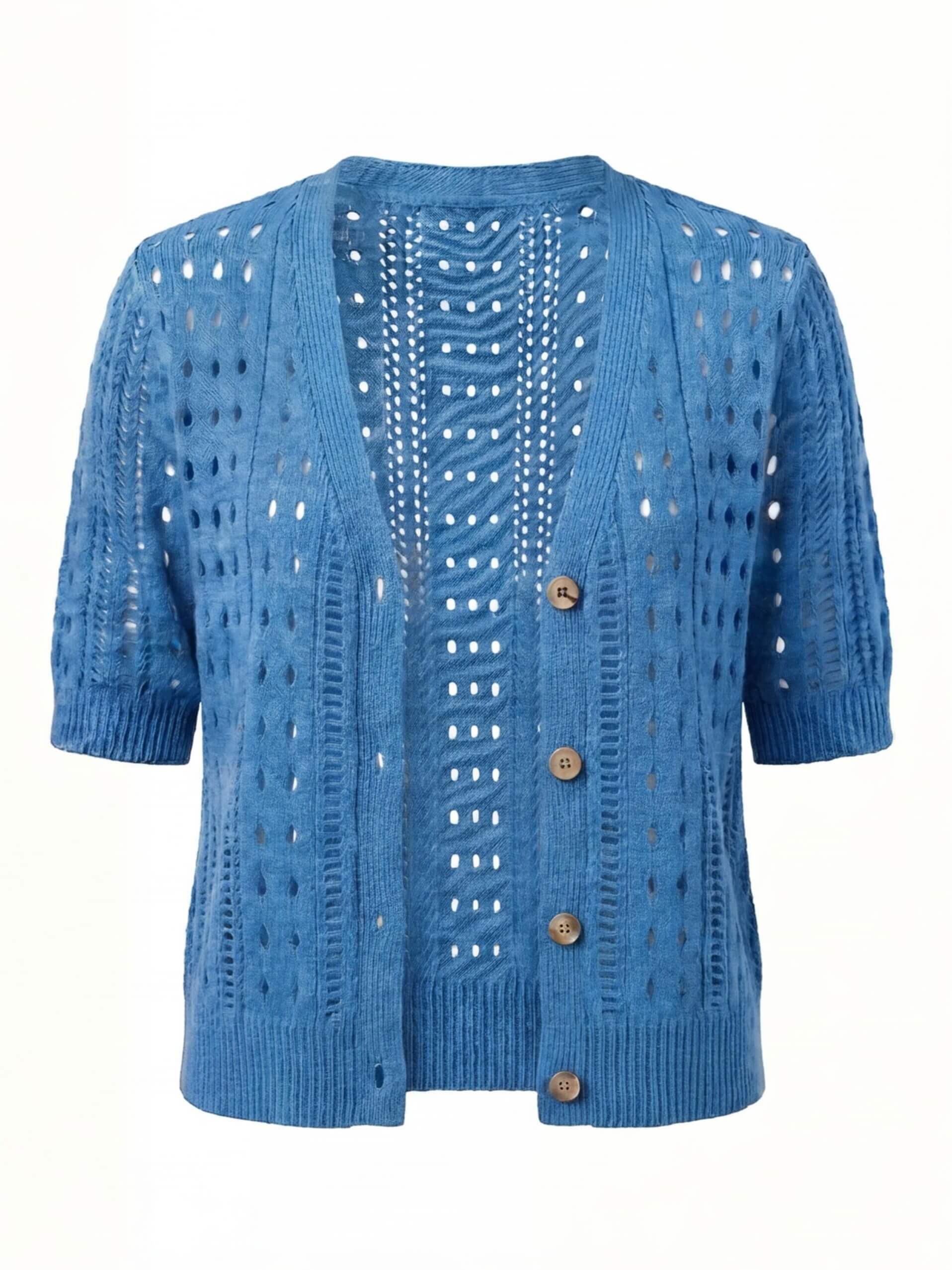 Women’s Crochet Knit Cardigan – V-Neck Button Front & Lightweight Elegance