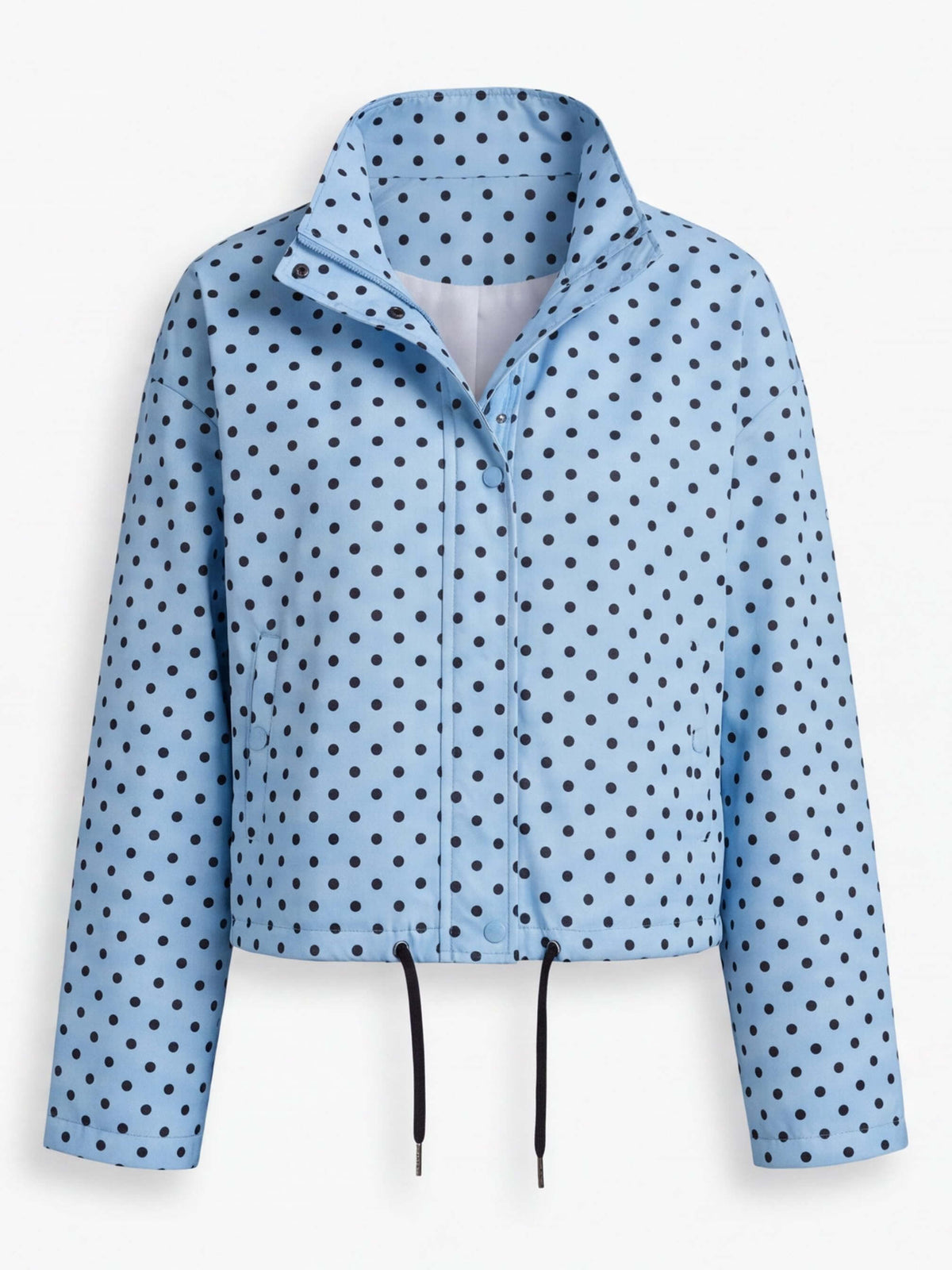 Women’s Polka Dot Drawstring Jacket with High Collar