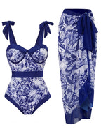 Women’s Toile Print Swimsuit and Sarong Set