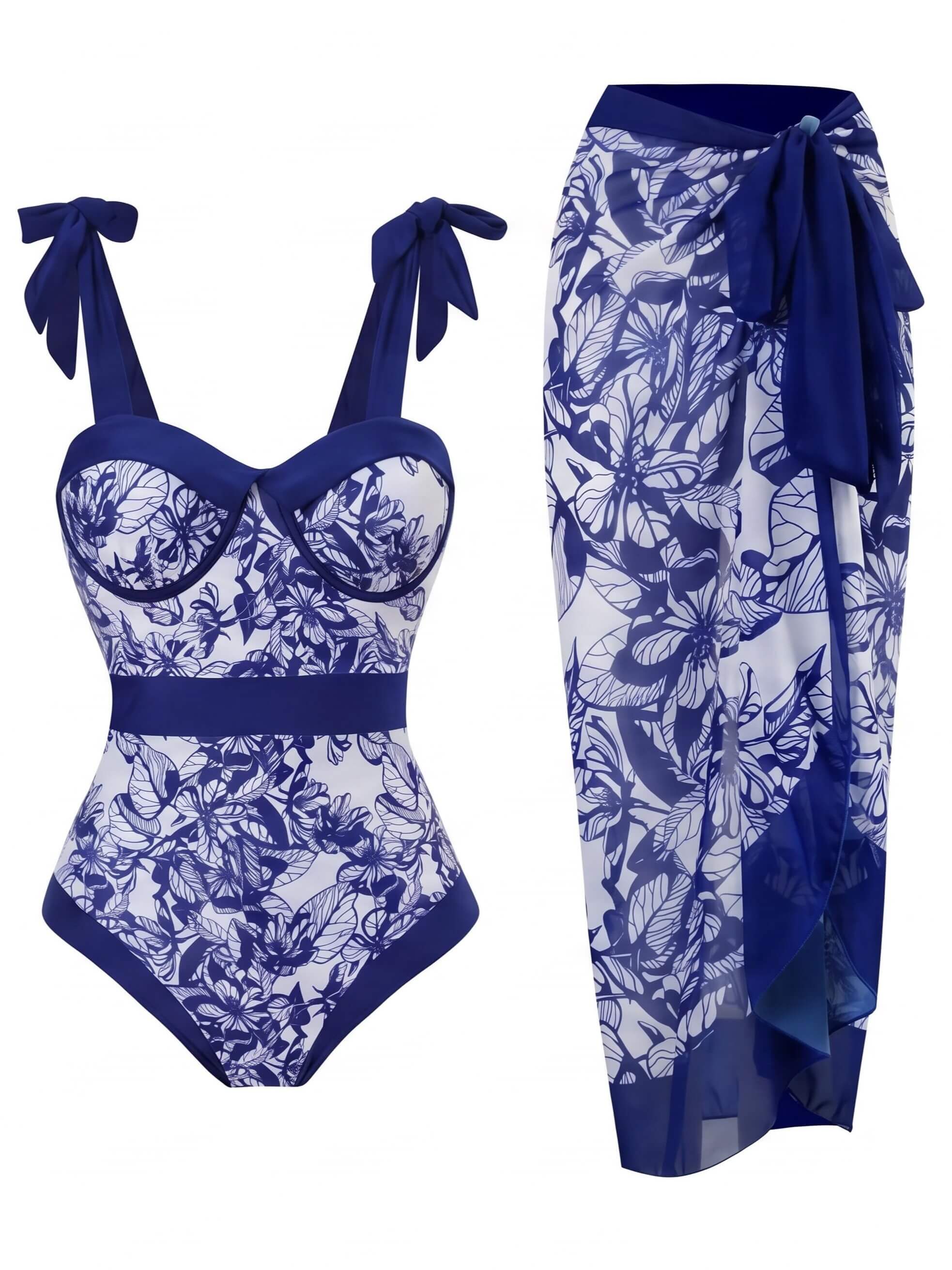 Women’s Toile Print Swimsuit and Sarong Set