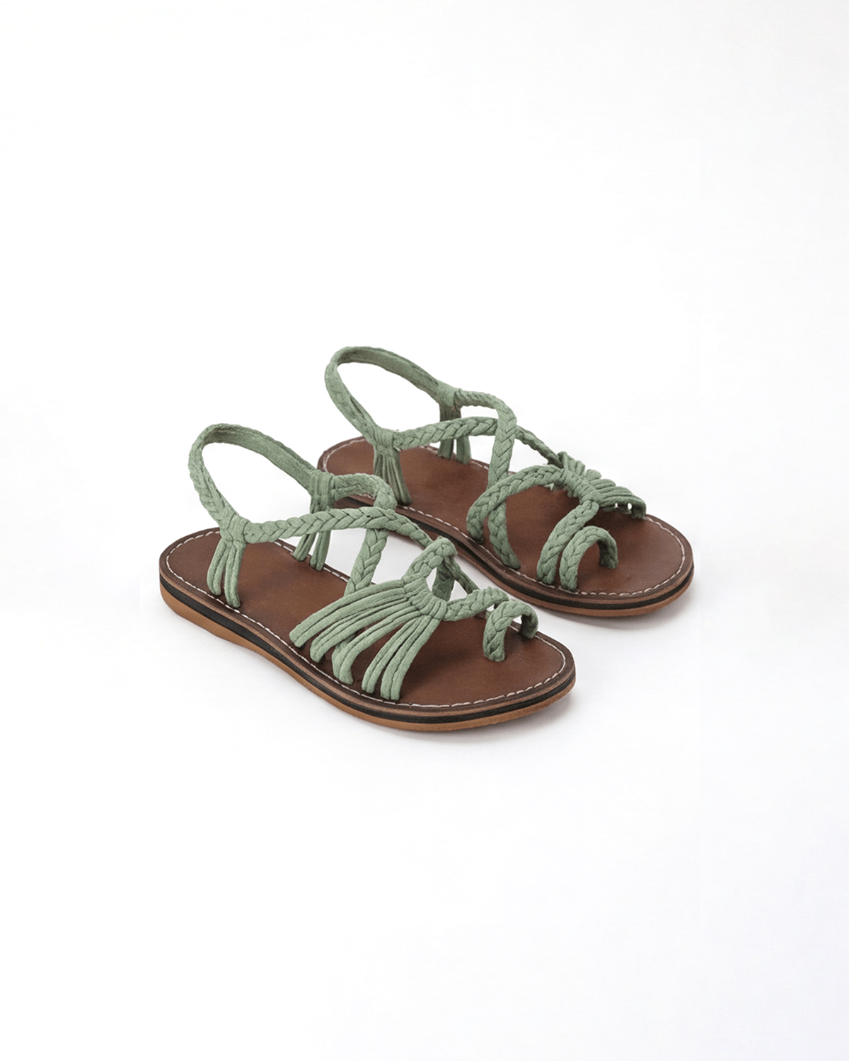 Women’s Flat Sandals- Braided Lace-Up