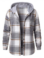 Women’s Hooded Plaid Button-Up Jacket