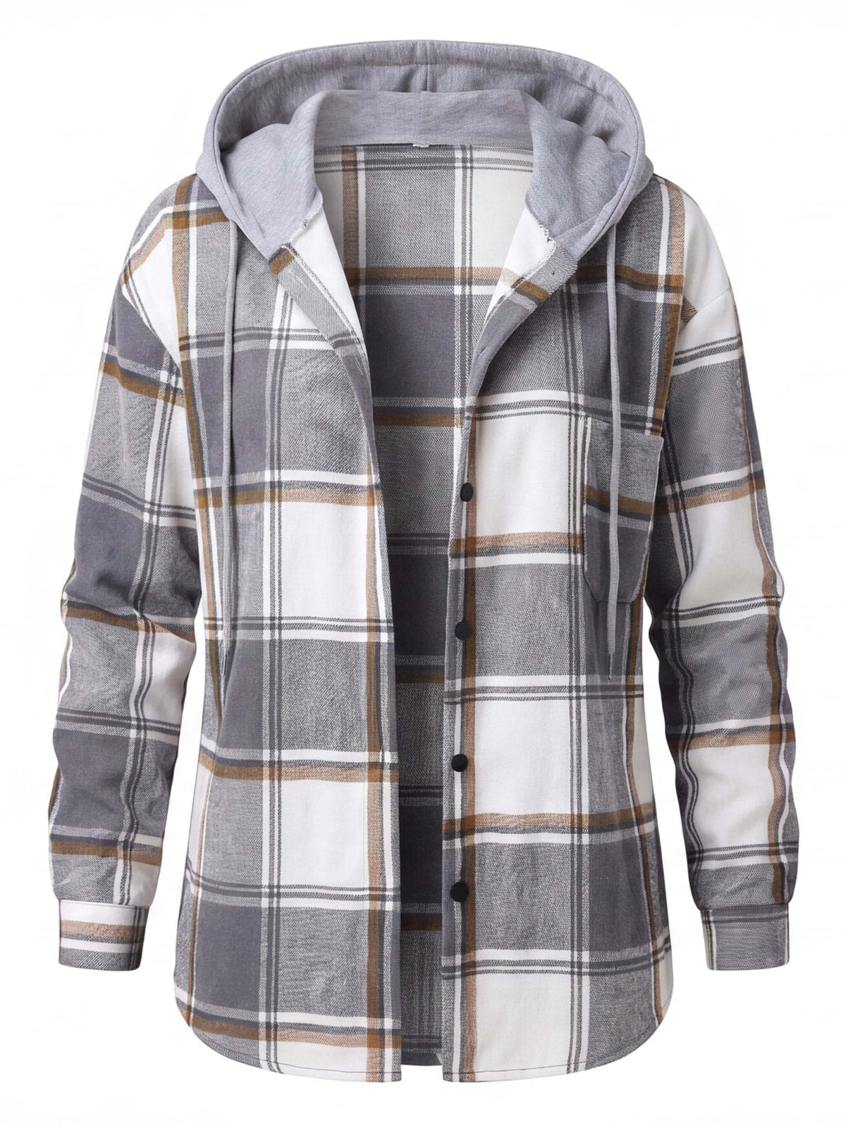 Women’s Hooded Plaid Button-Up Jacket