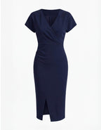 Women’s Midi Dress – Elegant V-Neck Silhouette with Front Split