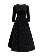 Women’s Embroidered Velvet-Look Square Neck Midi Dress