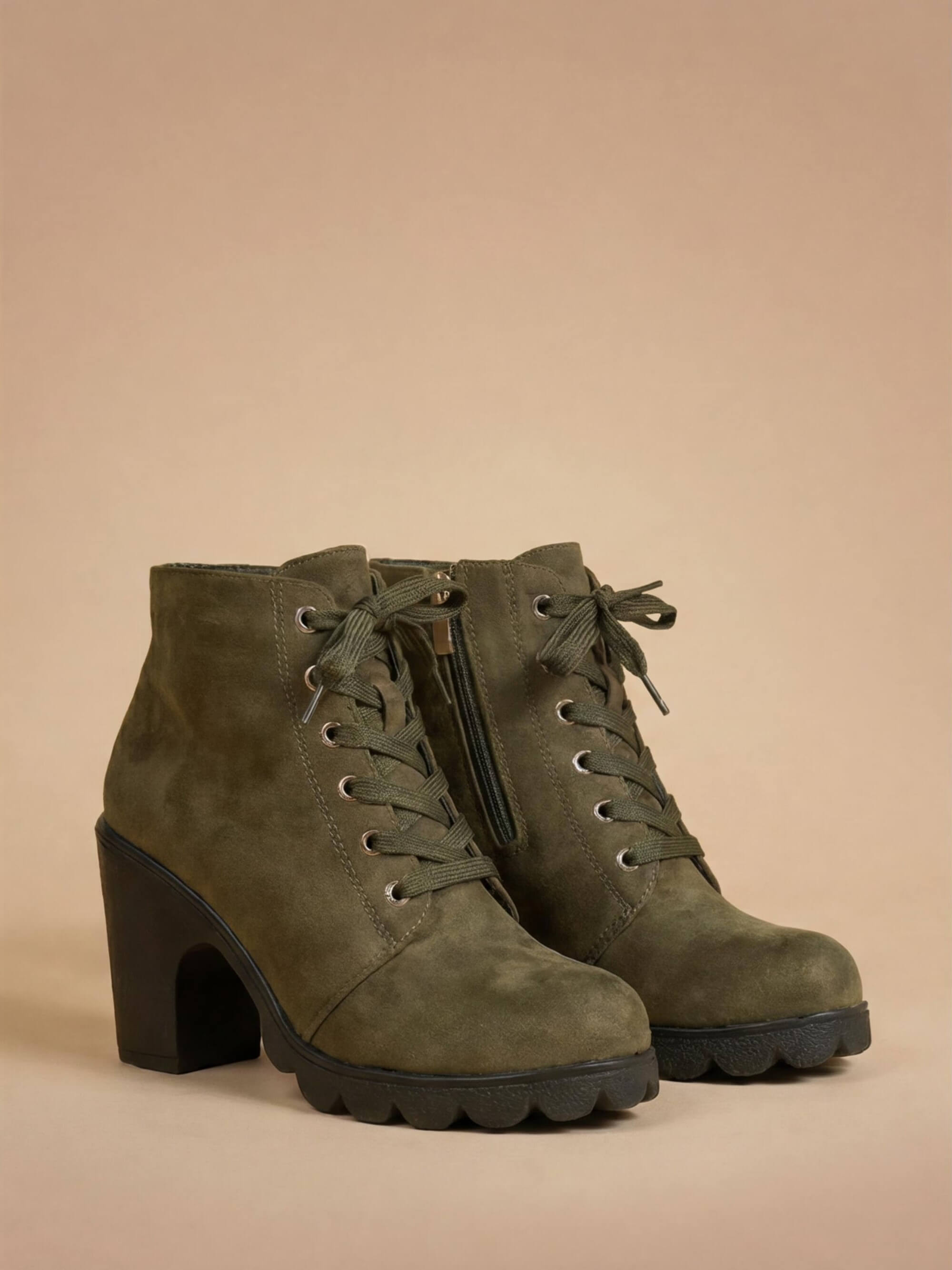 Women’s Mid-Heel Ankle Boots –  Side Zipper & Buckle Detail