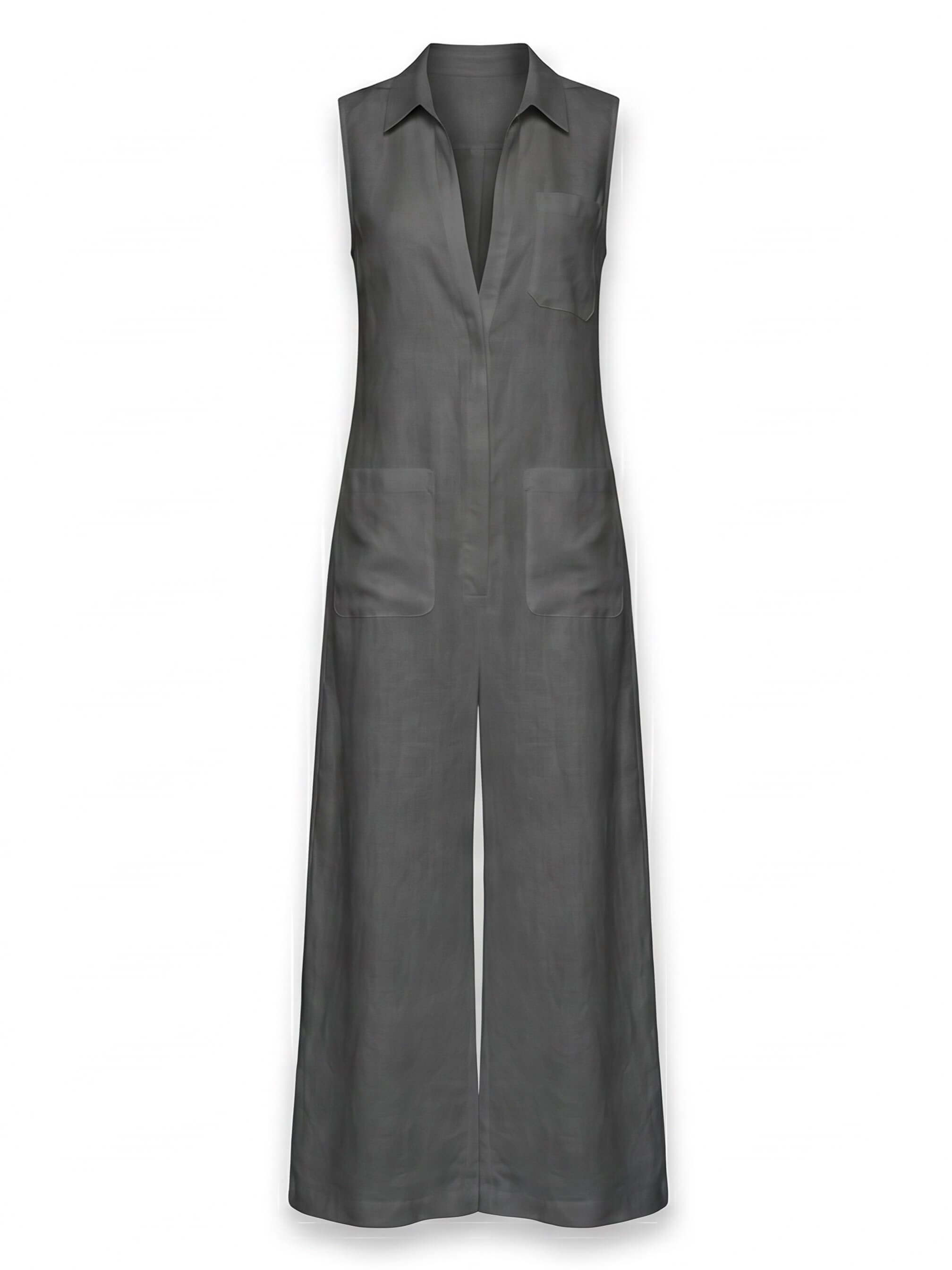 Women’s Sleeveless Collared Wide-Leg Jumpsuit